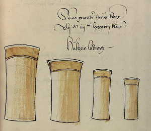 Predefined powder charges for handgonnes in wooden cans - Eyb zum Hartensteins Kriegsbuch ca. 1500